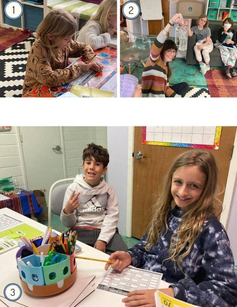Images of private school class doing projects and learning together.