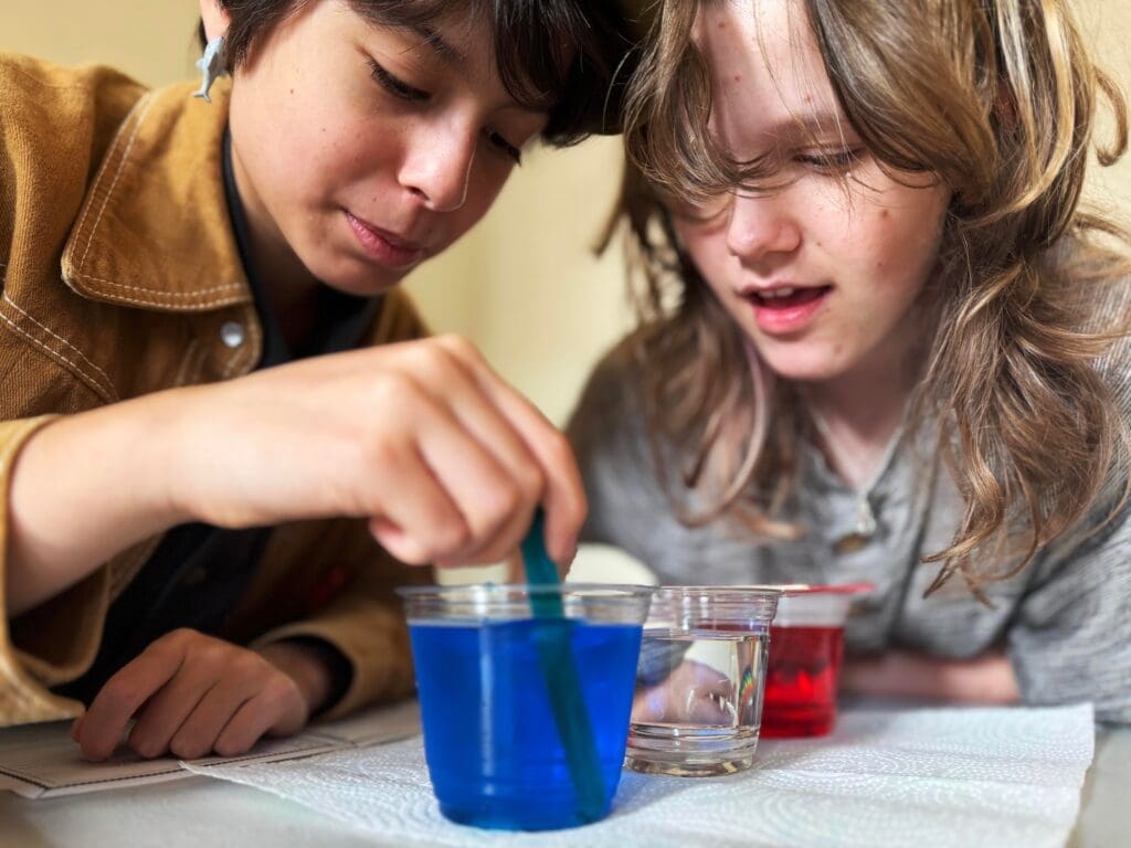 Two middle school students work together at private school in Austin.