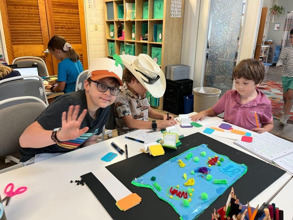 Fourth and fifth grade students work on science project at progressive school.