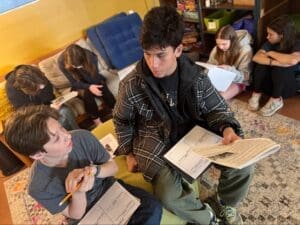 Middle schoolers work together at private school.