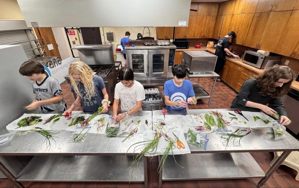 Middle school students cook together at school with small classes.